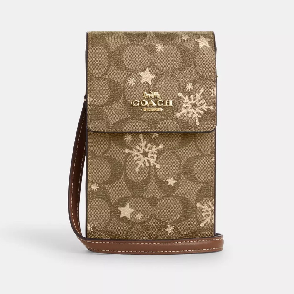 Coach North  South Phone Crossbody With Star And Snowflake Print